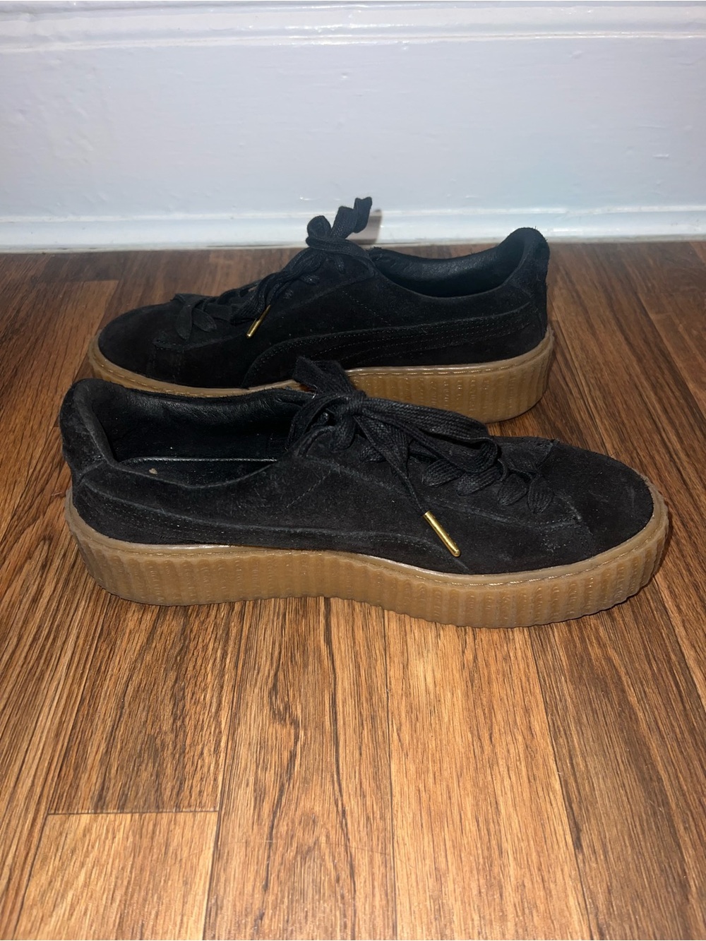 Fenty Puma Black Suede Sneakers With Gum Platform Sole View 3